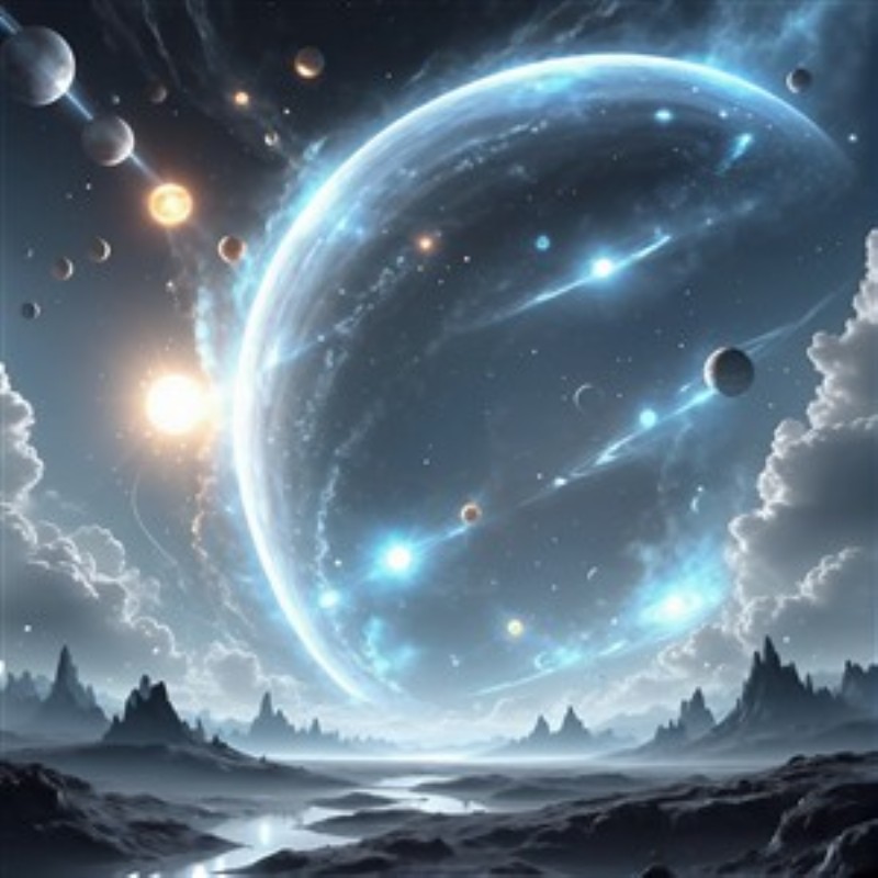 Fantastisk Univers: Planeter og Stjerner i Harmoni - Oplev en betagende rejse gennem et univers fyldt med glitrende stjerner og majestætiske planeter. Denne illustration skaber en drømmende atmosfære, der vil inspirere til magiske stunder i dit hjem.