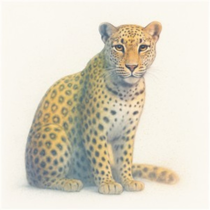 Majestætisk Leopard i Portræt - Oplev skønheden i denne majestætiske leopard med sine karakteristiske pletter og intense blik. Dette kunstneriske billede tilfører liv og elegance til ethvert rum.