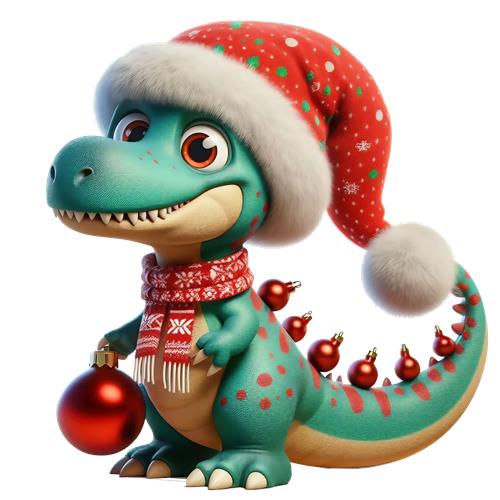 Julevenlig Dinosaur med Julehat