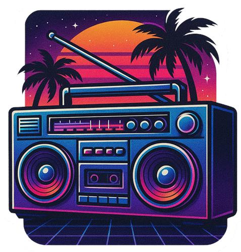 Retro Boombox with Sunset