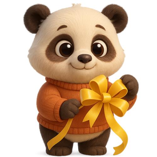 Sød panda med gavebånd