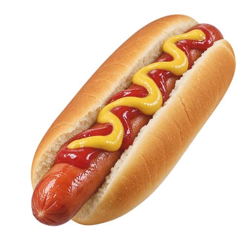 Hotdog med ketchup og sennep