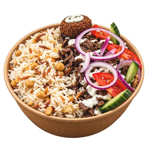 Mellemøstlig bowl med falafel og ris