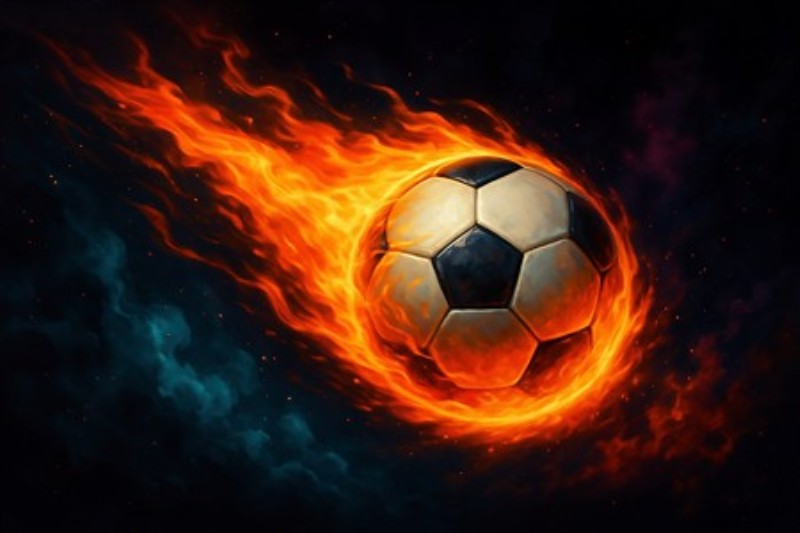 Fodbold Ildstorm: Bevægelse og Energi - Oplev den imponerende bevægelse af en fodbold, der sprøjtet af ild, bringer dynamik og energi til dit rum. Dette levende kunstværk vil inspirere til passion for sport og lade adrenalinen pumpe, uanset hvor det hænges op!