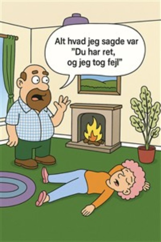 Komisk Uheld i Stuen - Oplev den humoristiske charme i dette farverige værk, hvor en komisk misforståelse skaber hjertevarme og latter. Den afslappede atmosfære i stuen fanger øjeblikket perfekt, hvilket gør det til en sjov tilføjelse til dit hjem.