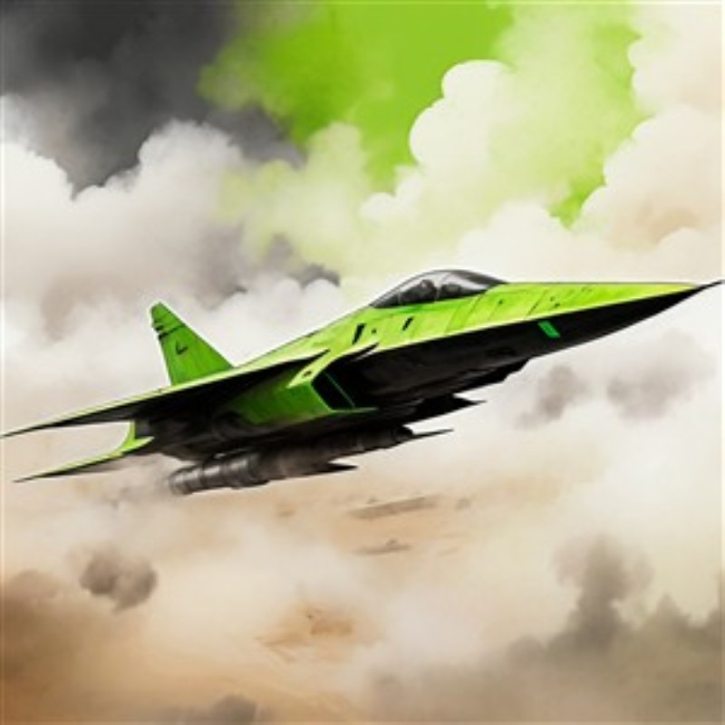 Futuristisk Grøn Jagerfly i Skabelsen - Oplev det imponerende, grønne jagerfly i en dramatisk himmel, hvor det skærer gennem skyerne med en følelse af fart og eventyr. Dette kunstværk tilføjer et moderne præg til ethvert rum og vækker en følelse af fascination og nysgerrighed.